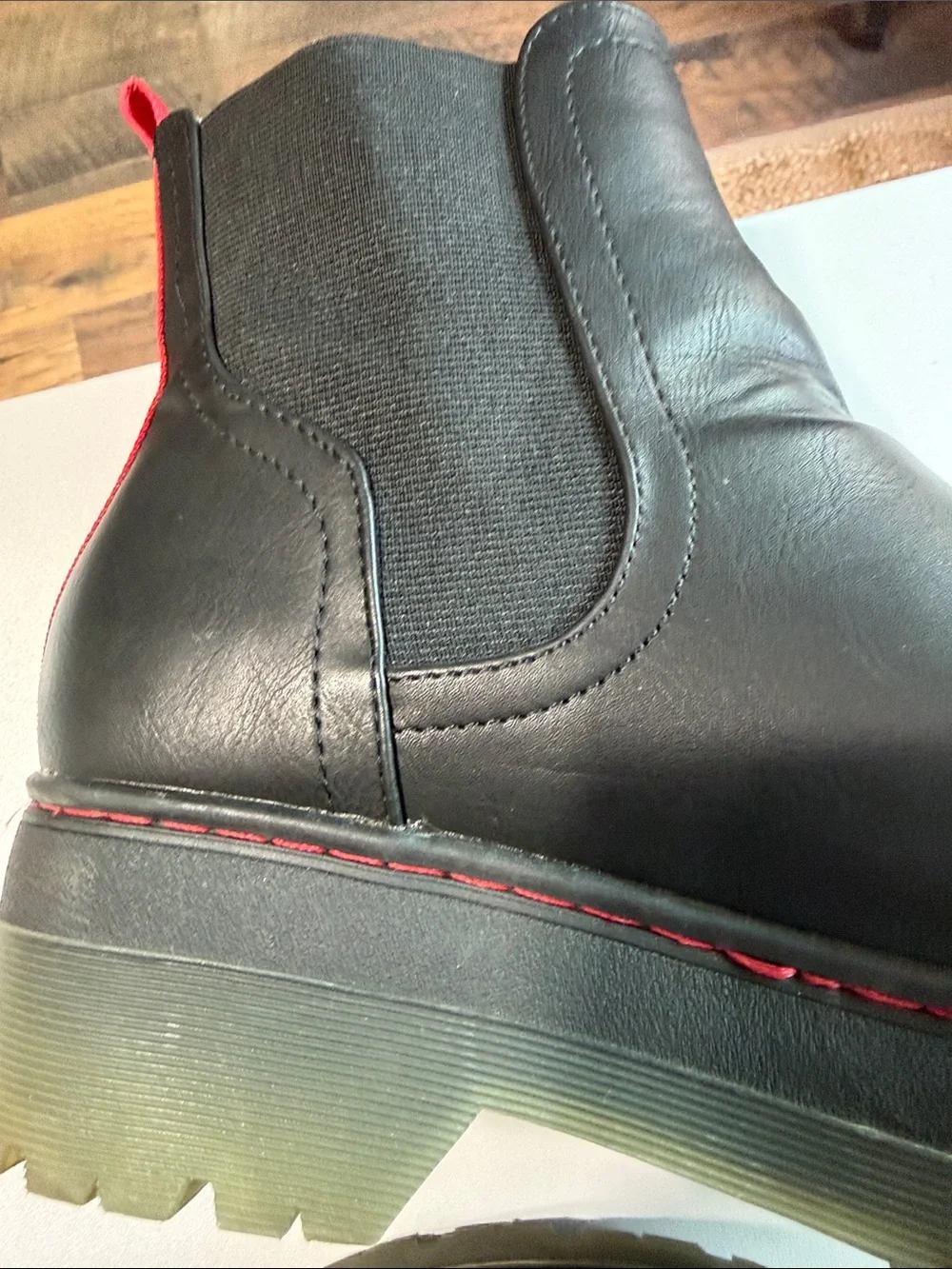 MIA Black CAYSON Chelsea Platform Ankle Boots with Red Pull Tabs